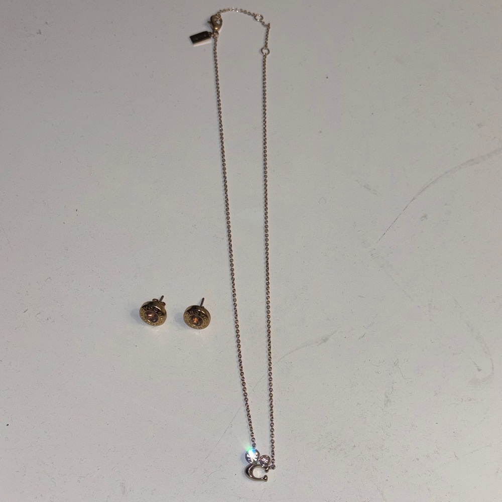 Coach gold necklace and earrings set